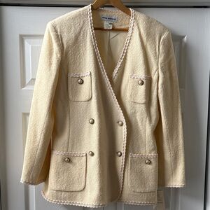 Nipon Boutique Vintage 80s Cream Bouclé Double-Breasted Blazer&Skirt Suit NWT